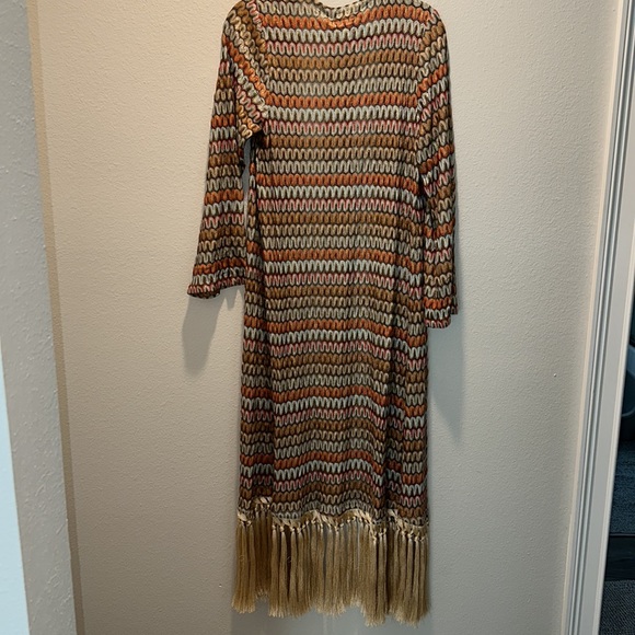 ALEXIS *Genista* brown chevron print fringe tassel robe duster dress kimono L - Picture 7 of 8
